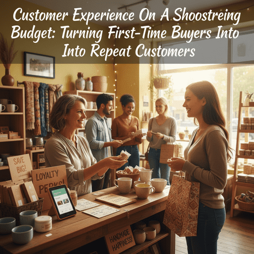 Friendly shop owner greeting first-time customer in a cozy, colorful retail shop.